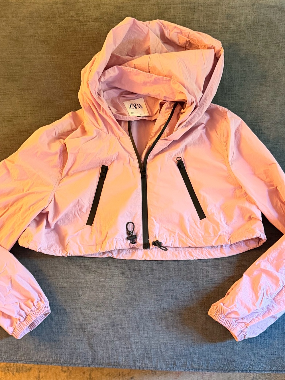 ZARA Pink Hooded Cropped Rain Jacket